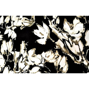 10cm Viscosedruck Blüten weiss/beige auf Schwarz Blusen- und Kleiderstoff  (Grundpreis € 10,00/m)